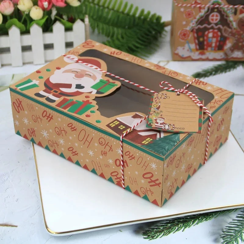 Christmas Gift Box Candy Cookie Santa Snowman Cartoon Kraft Paper Xmas Kids Bags New Year Event Party Supplies
