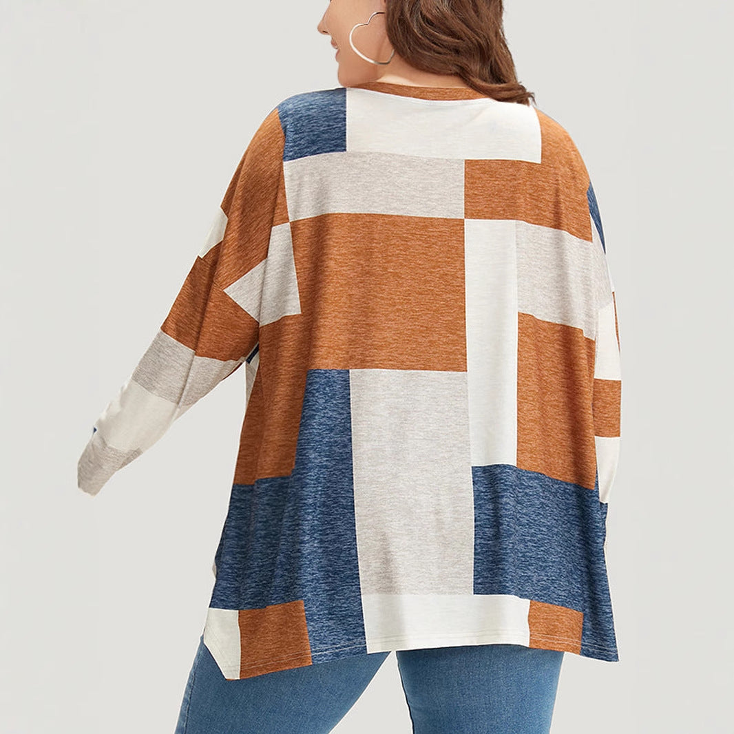 Fashion Casual Round Neck Printed Plus Size Long Sleeve T-shirt