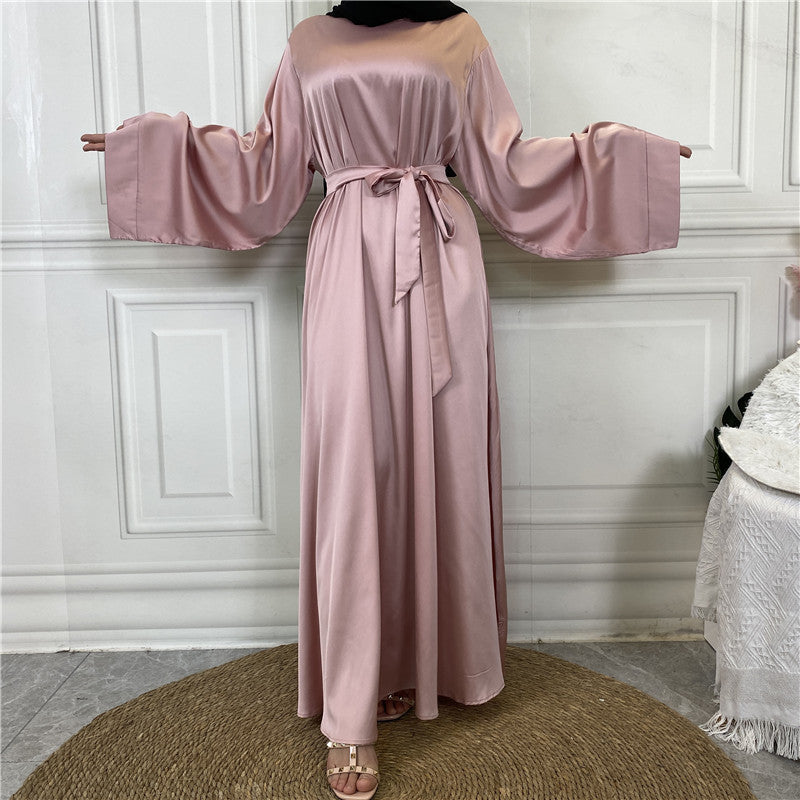 Middle East Dubai Hot Sale Lace Up Satin Muslim Dress