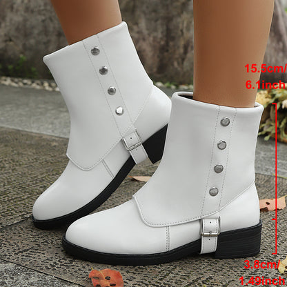 Belt Buckle Low Heel Knee-high Boots Plus Size Women's Boots