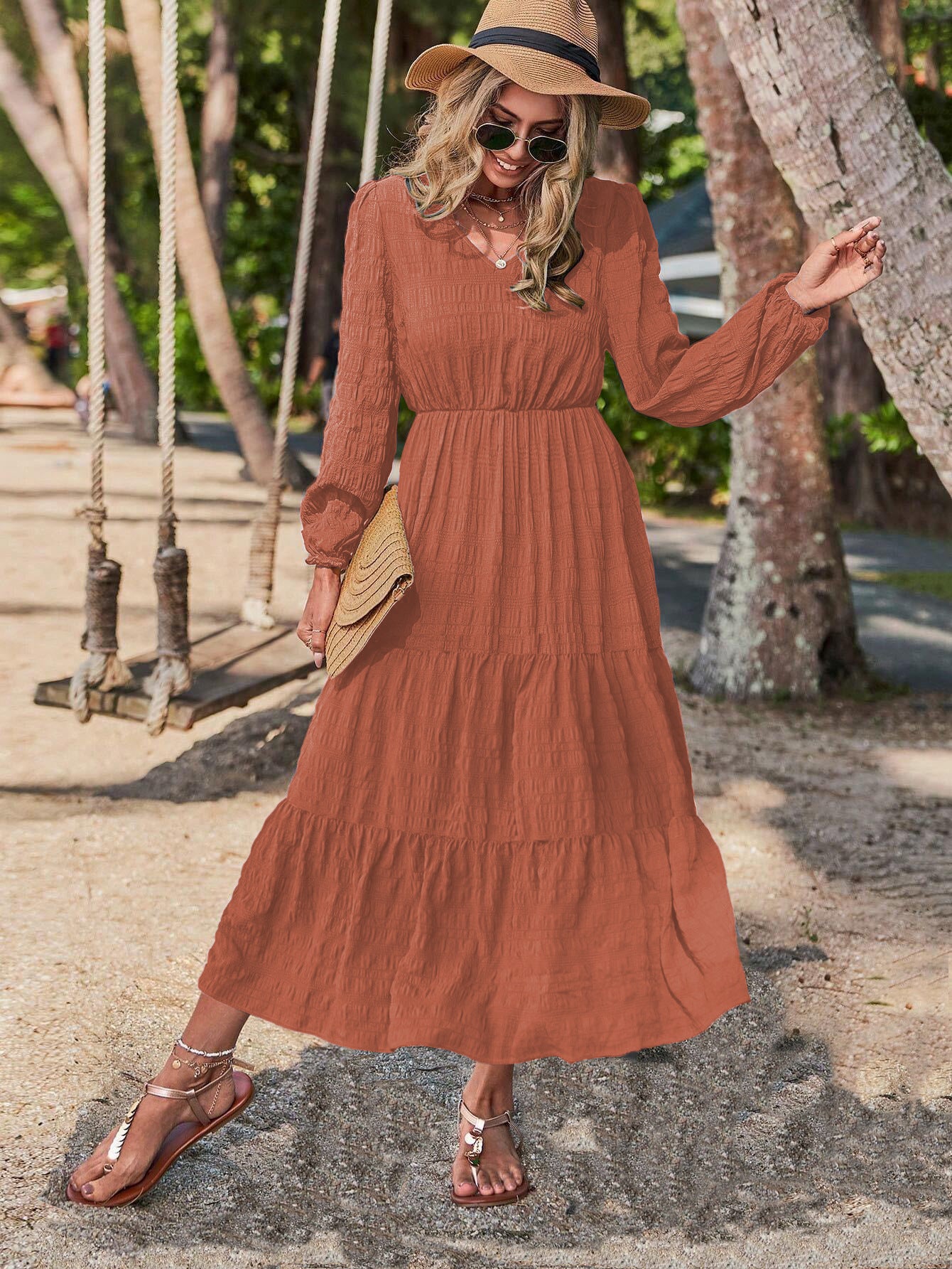 New Spring Style Lantern Sleeve Stitching Women's Clothing Dress