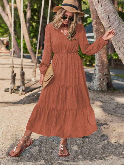 New Spring Style Lantern Sleeve Stitching Women's Clothing Dress