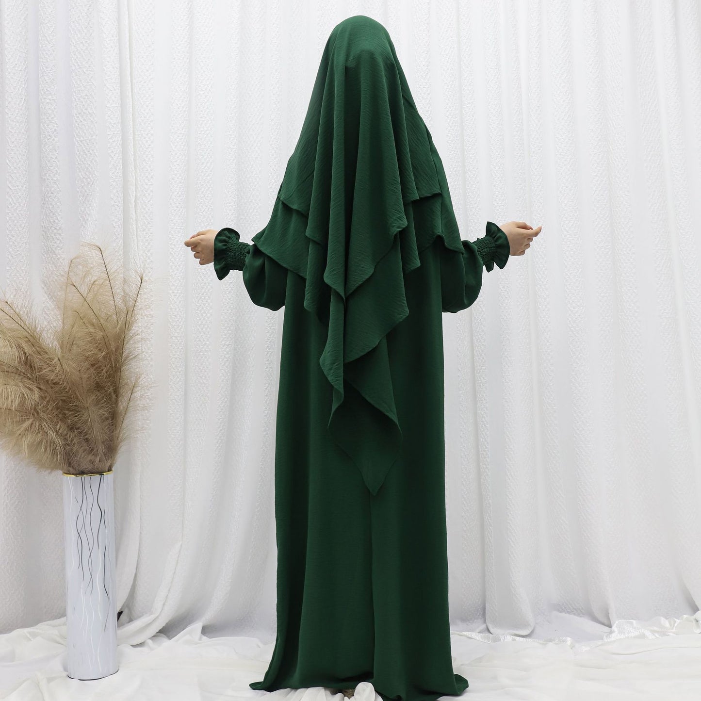 Dubai Turkey Solid Color Dress With Headscarf