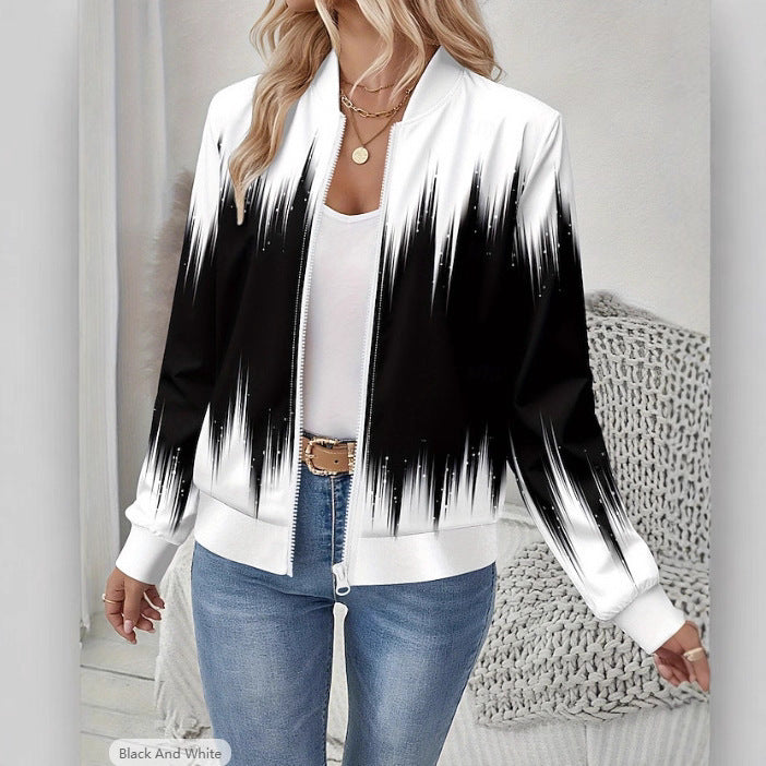 Autumn Printed Cardigan Women's Casual Baseball Jacket