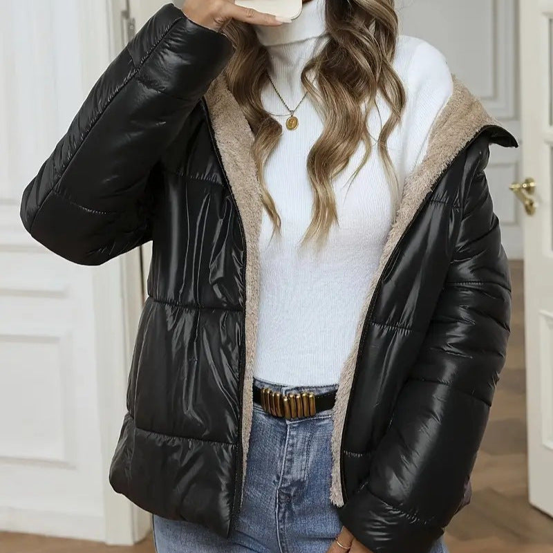 Brushed And Quilted Warm Hooded Cotton-padded Coat