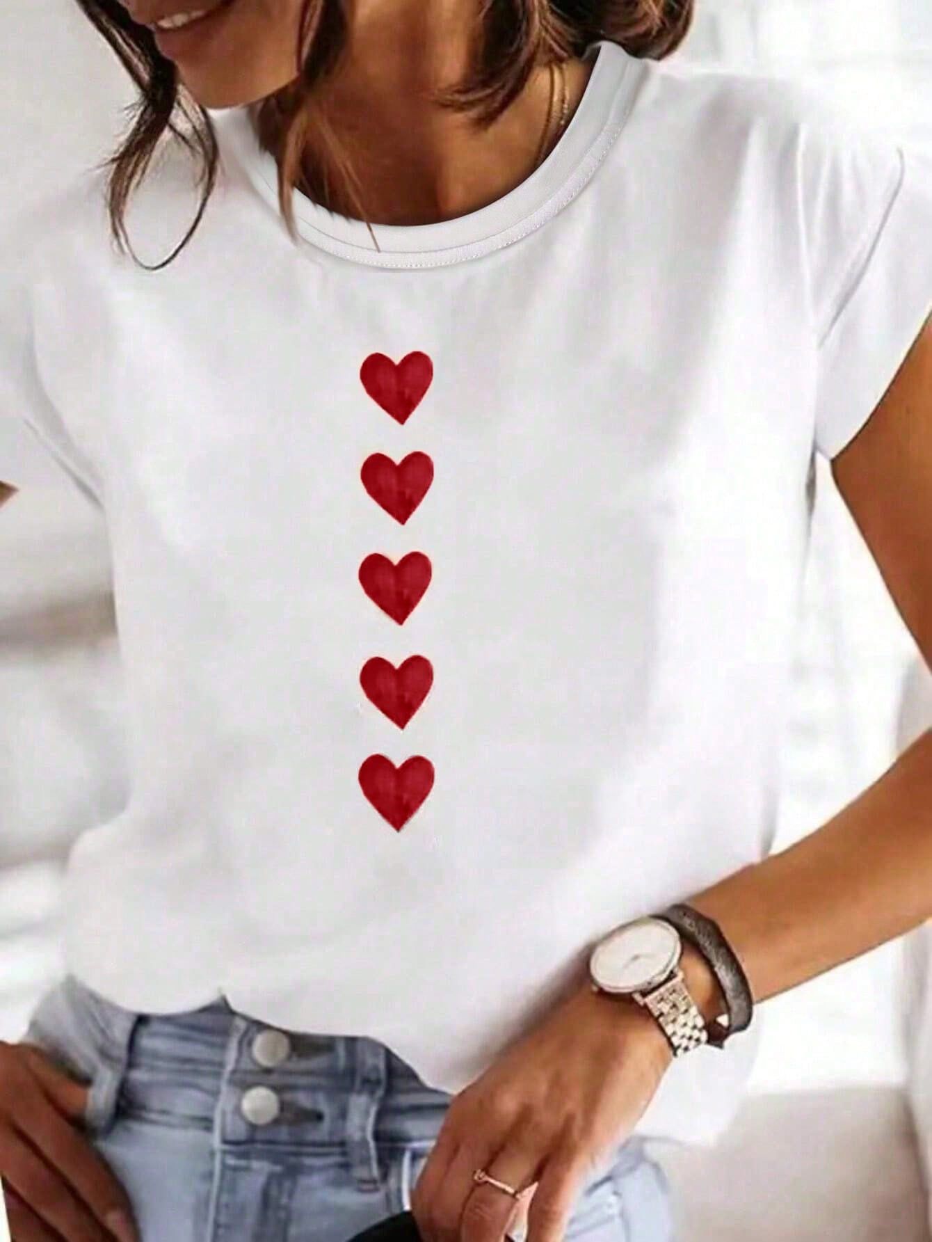 Heart Printing Short Sleeve Plus Size T-shirt