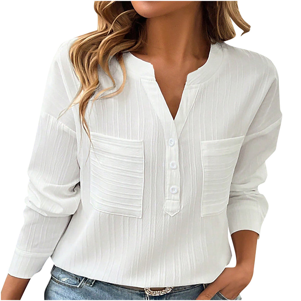 Women's Shirt V-neck Temperament Leisure Solid Color Pullover
