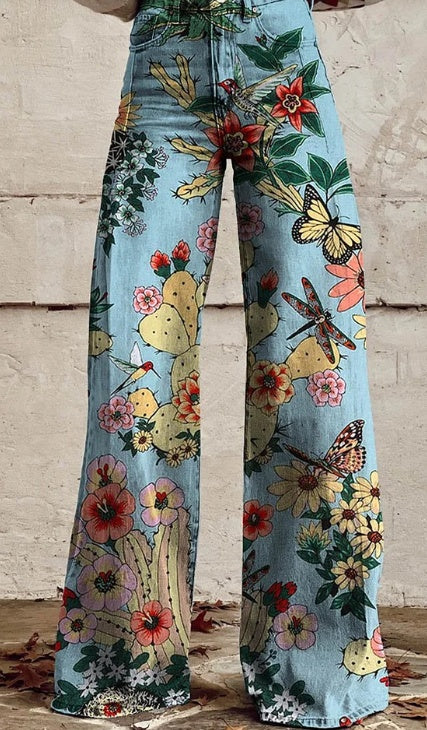 Daily High Rise Pattern Pocket Wide Leg Pants