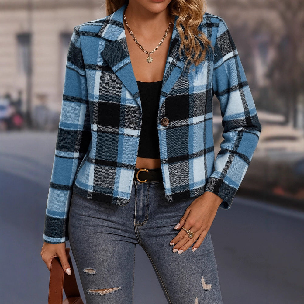 Fallwinter Jacket Casual Women's Plaid Short Small Suit