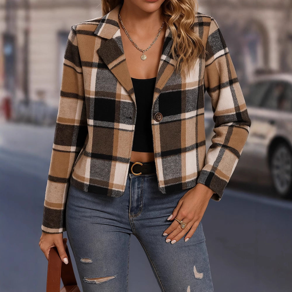Fallwinter Jacket Casual Women's Plaid Short Small Suit