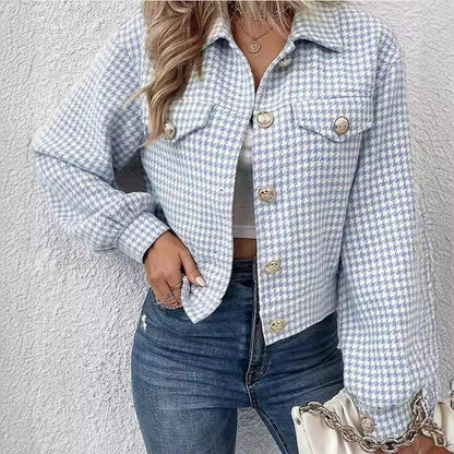 Women's Coat Lapel Single Breasted Houndstooth Jacket