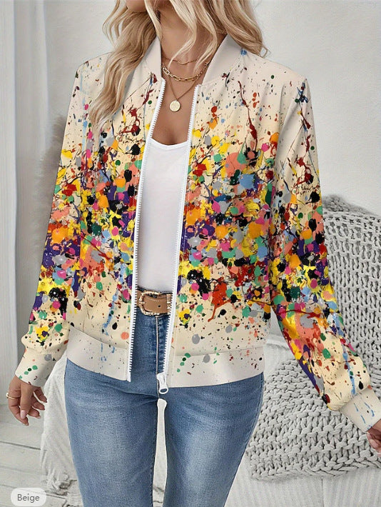 Autumn Printed Cardigan Women's Casual Baseball Jacket