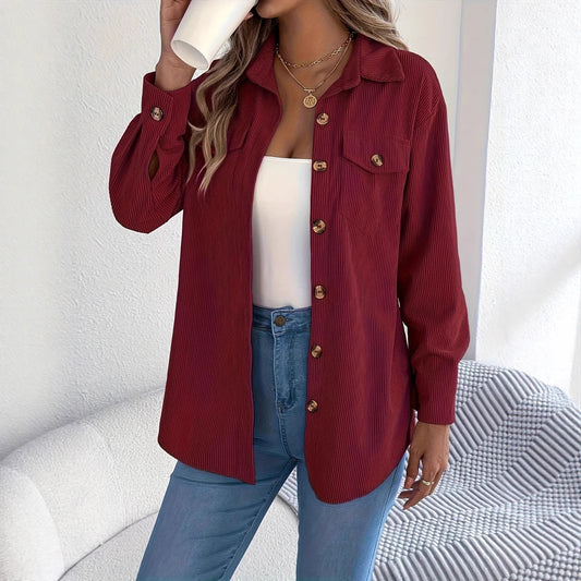 European And American Corduroy Striped Mid-length Coat Shirt