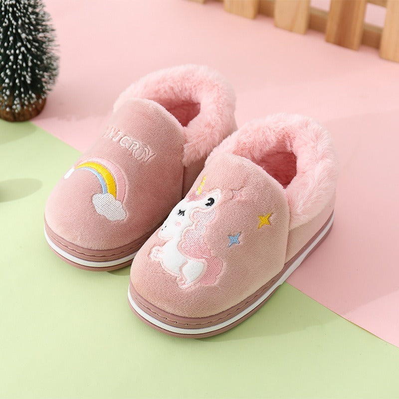Baby cartoon rainbow horse warm slippers
