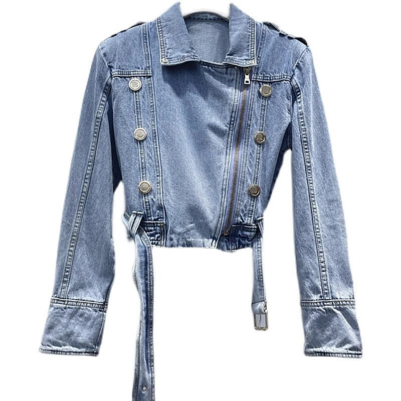 Fashion Denim Jacket Women's Retro High Waist Crop Top