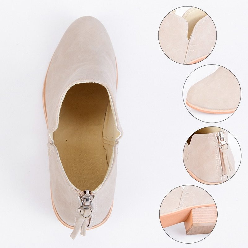 Leather-look retro high heel ankle shoes