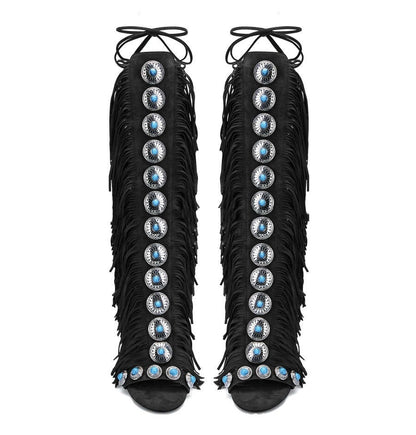 European And American Flowing Comb Beauty High Heel Sandal Boots Strap Plus Size