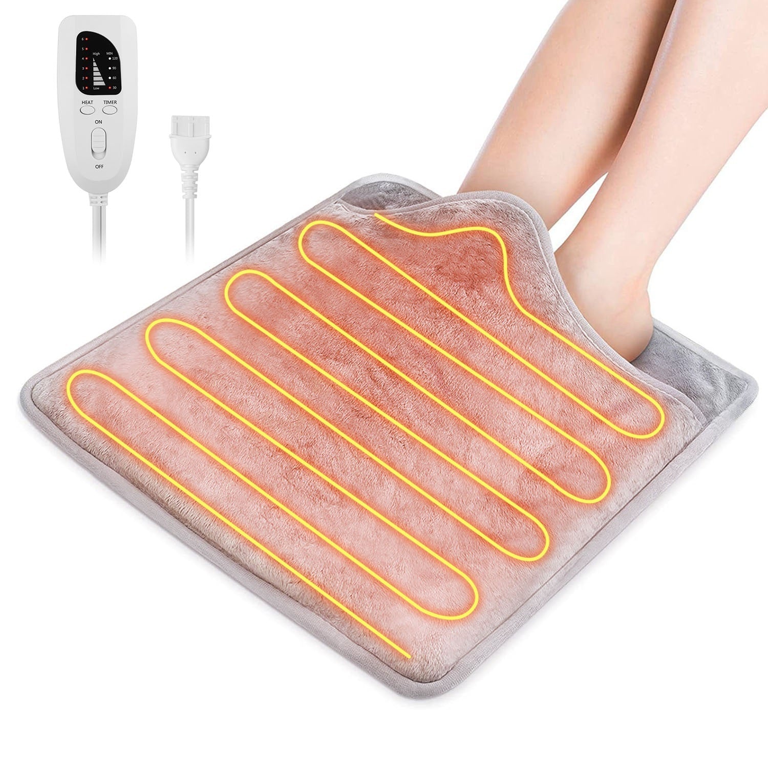 Electric foot warmer pad plugged in
