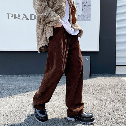 Mens Fashion Casual Vintage Corduroy Wide Leg Pants