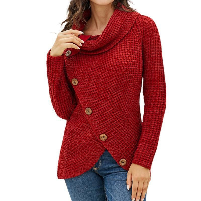 Pullover Button High Lapel Pullover Women's Sweater