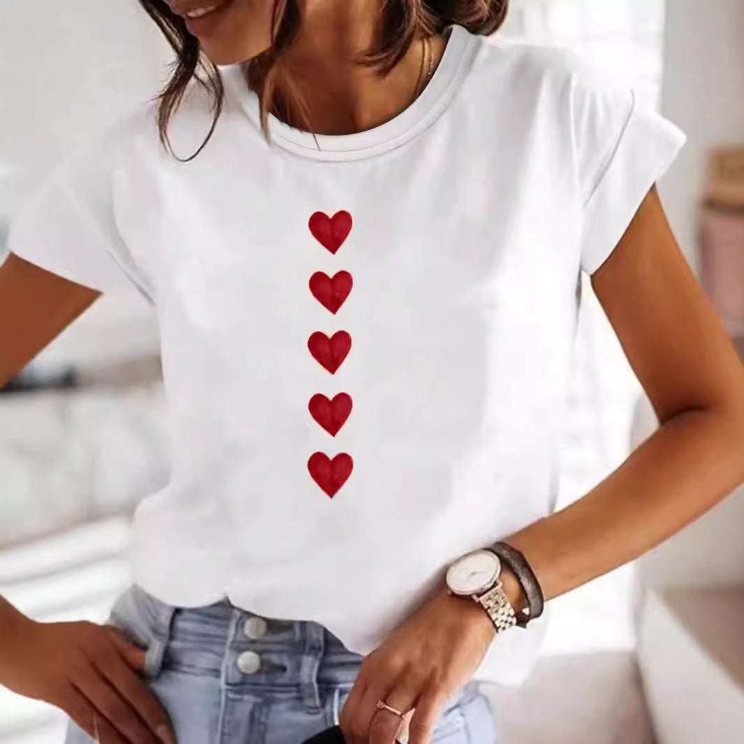 Heart Printing Short Sleeve Plus Size T-shirt