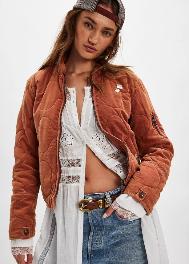 Women's Casual Quilted Cotton Jacket Loose Stand Collar Coat