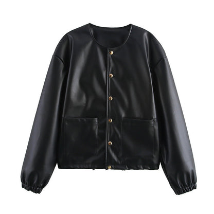 European And American Single-breasted Round Neck Short Jacket