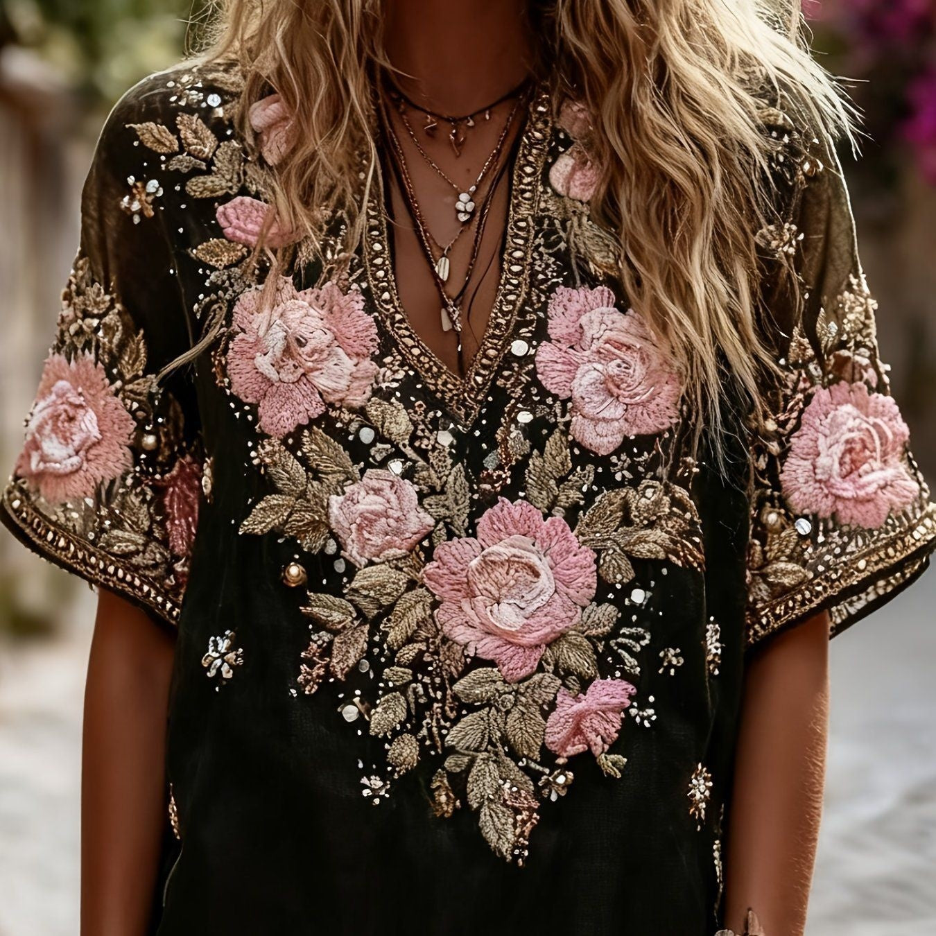 Elegant New Style Jacquard Off-shoulder Short Sleeve Top