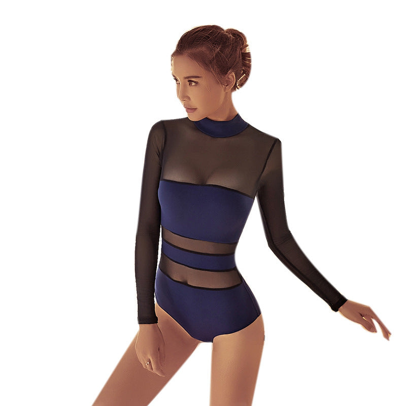 One-piece Ballet Dance Wear Mesh Splicing Tape Chest Pad Aerial Yoga Clothes For Women