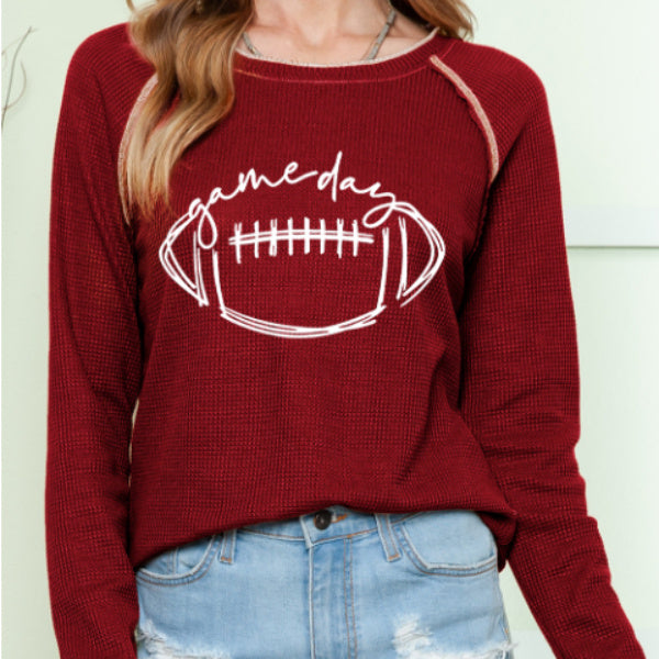 Red Match Day Rugby Football Graphic Thermal Knitting Top