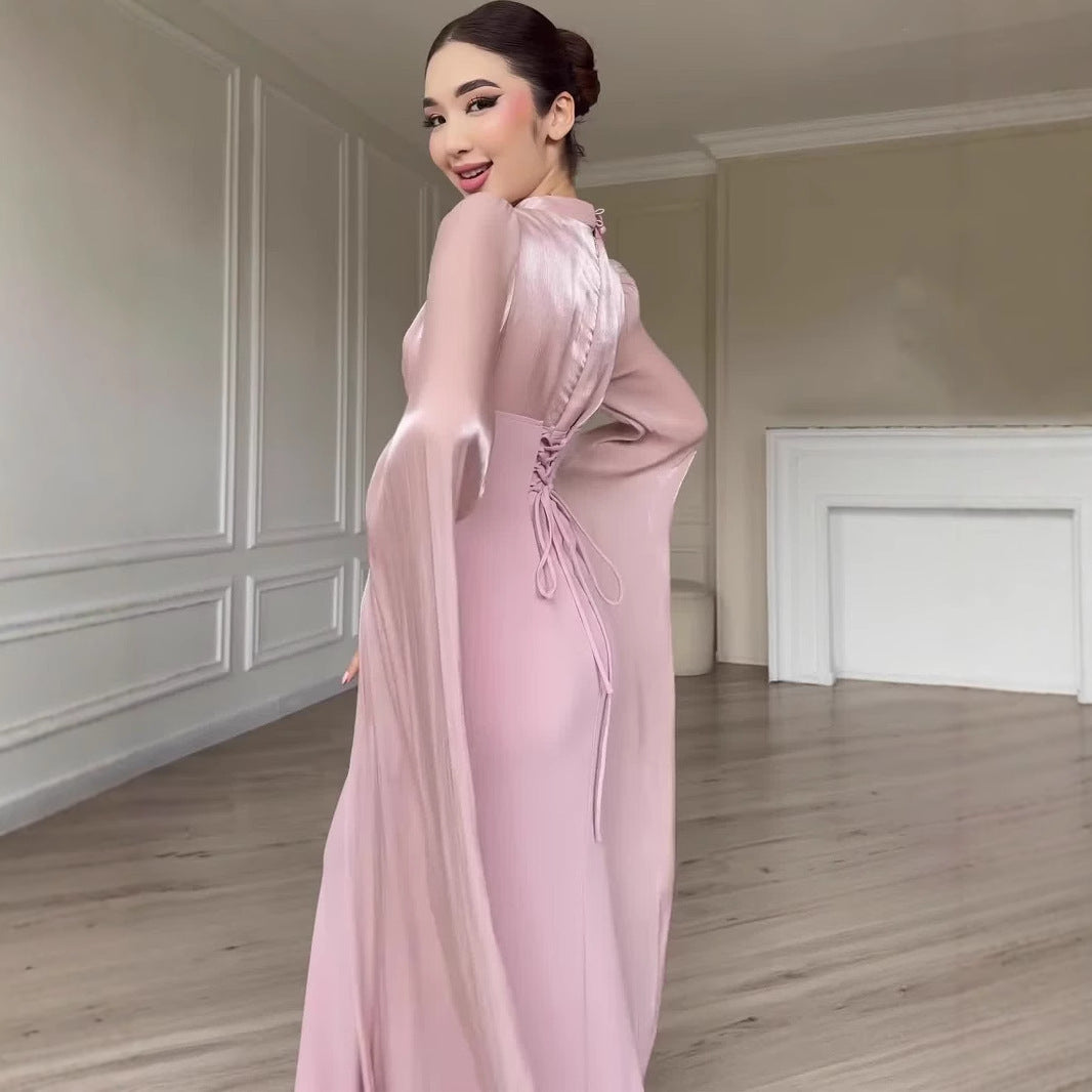 Elegant Long Sleeve Silky Comfortable Maxi Dress Soft Dress