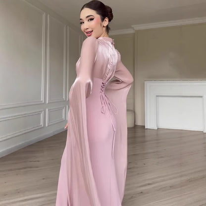 Elegant Long Sleeve Silky Comfortable Maxi Dress Soft Dress