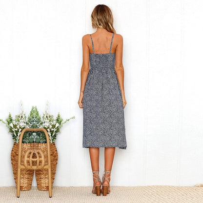 Pineapple Pattern Printed Sling Backless Dress