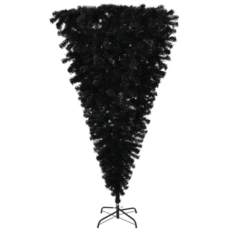 6 FT Pre-lit Upside Down Artificial Christmas Tree, Black Halloween Tree With 250 Purple Lights And Pumpkin & Skull Ornaments