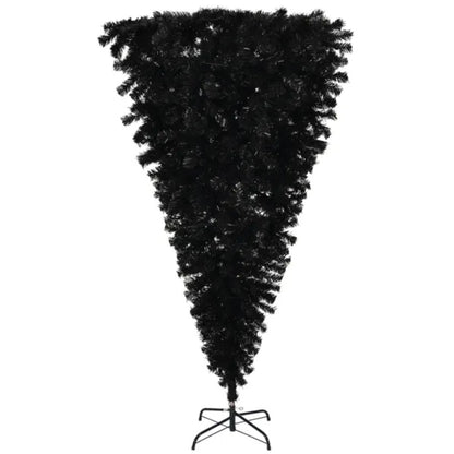 6 FT Pre-lit Upside Down Artificial Christmas Tree, Black Halloween Tree With 250 Purple Lights And Pumpkin & Skull Ornaments