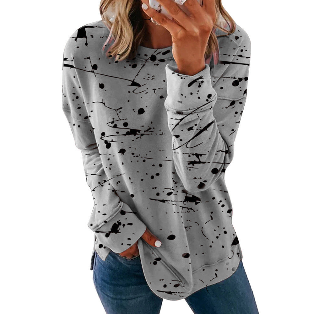 Graffiti Print Loose Versatile Top Long-sleeved T-shirt