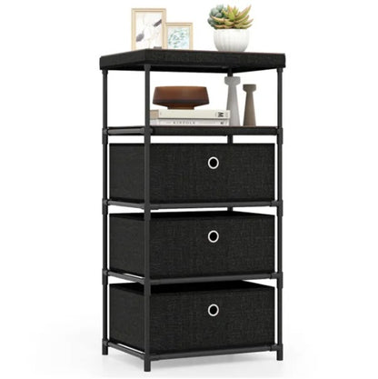 3-Drawer Fabric Storage Cabinet - Removable Foldable Drawers, Industrial Wood Top, Metal Frame With Anti-Tipping Kits