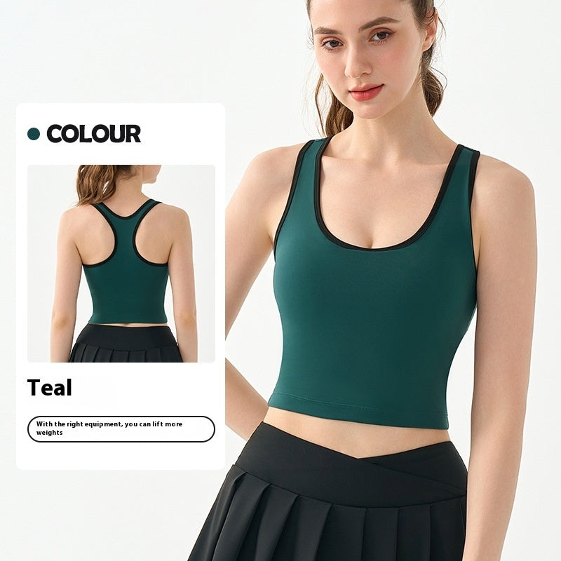 Nude Feel Yoga Clothes Vest Semi-fixed Cup Tennis Training Workout Bra Color Contrast Short