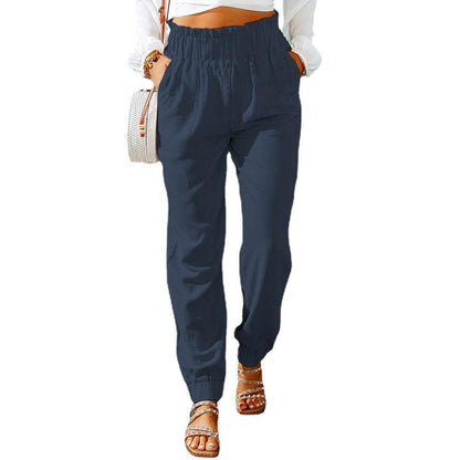 Women's Ruffled Elastic Belt High Waist Pants