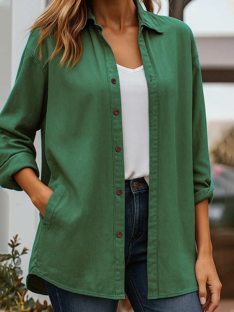 Jacket Women's Casual Temperament Women's Clothing High-end Sense Solid Color Pocket Shirt Coat