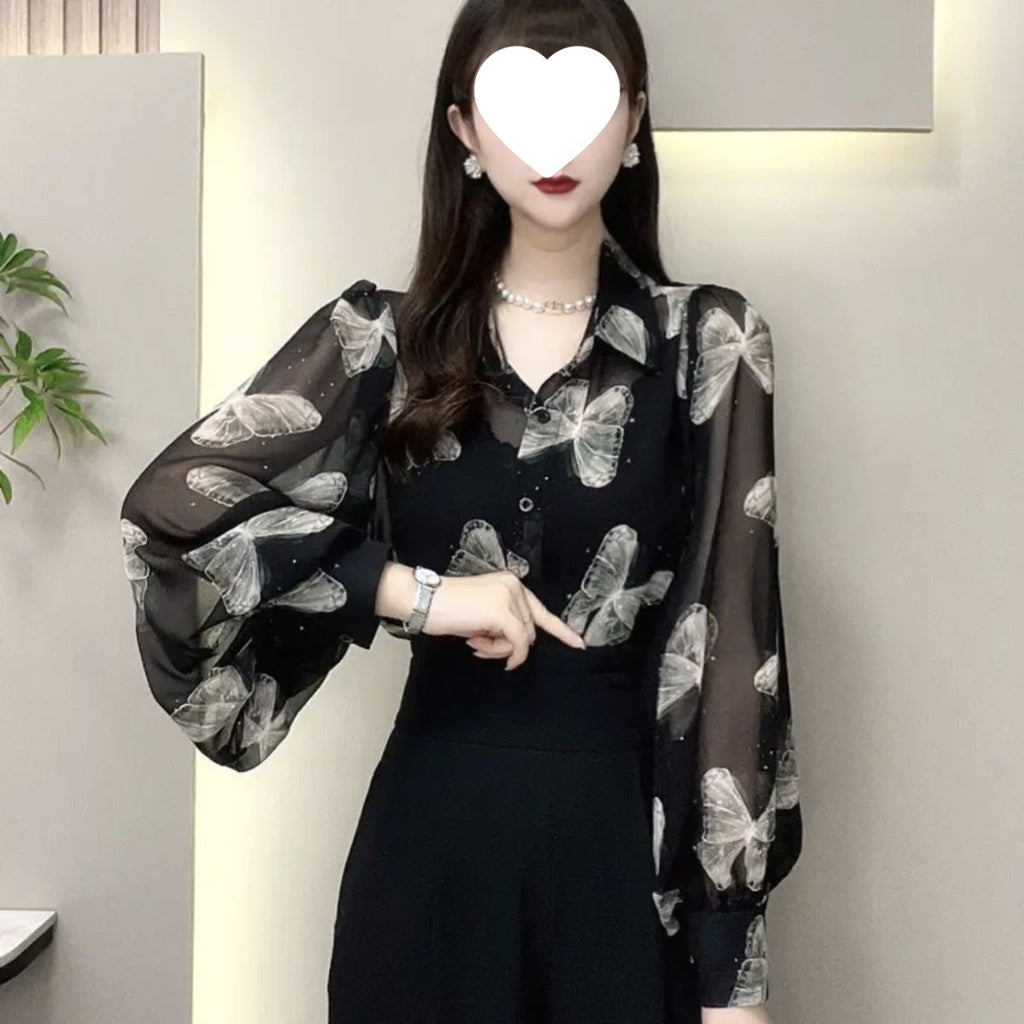 Fashionable Elegant Slimming Butterfly Printed Shirt