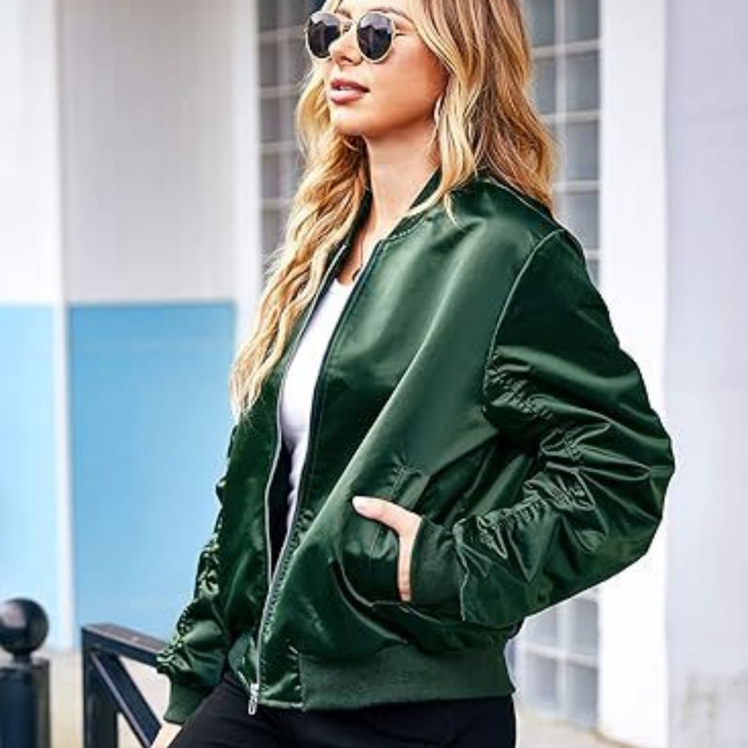 Women's Zipper Casual Jacket Coat Large Profile With Pockets Autumn Clothing Fashion