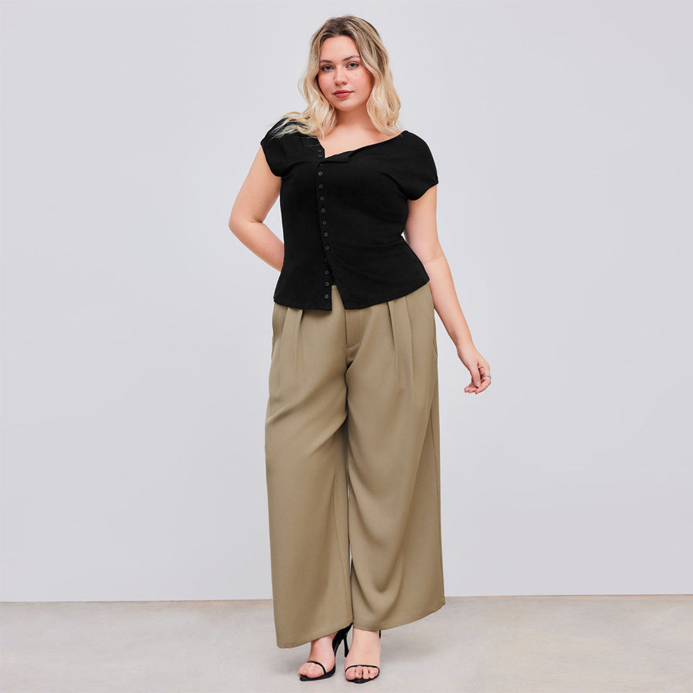 Diagonal Collar T-shirt Summer New Single-breasted Slim-fit Shoulder Top