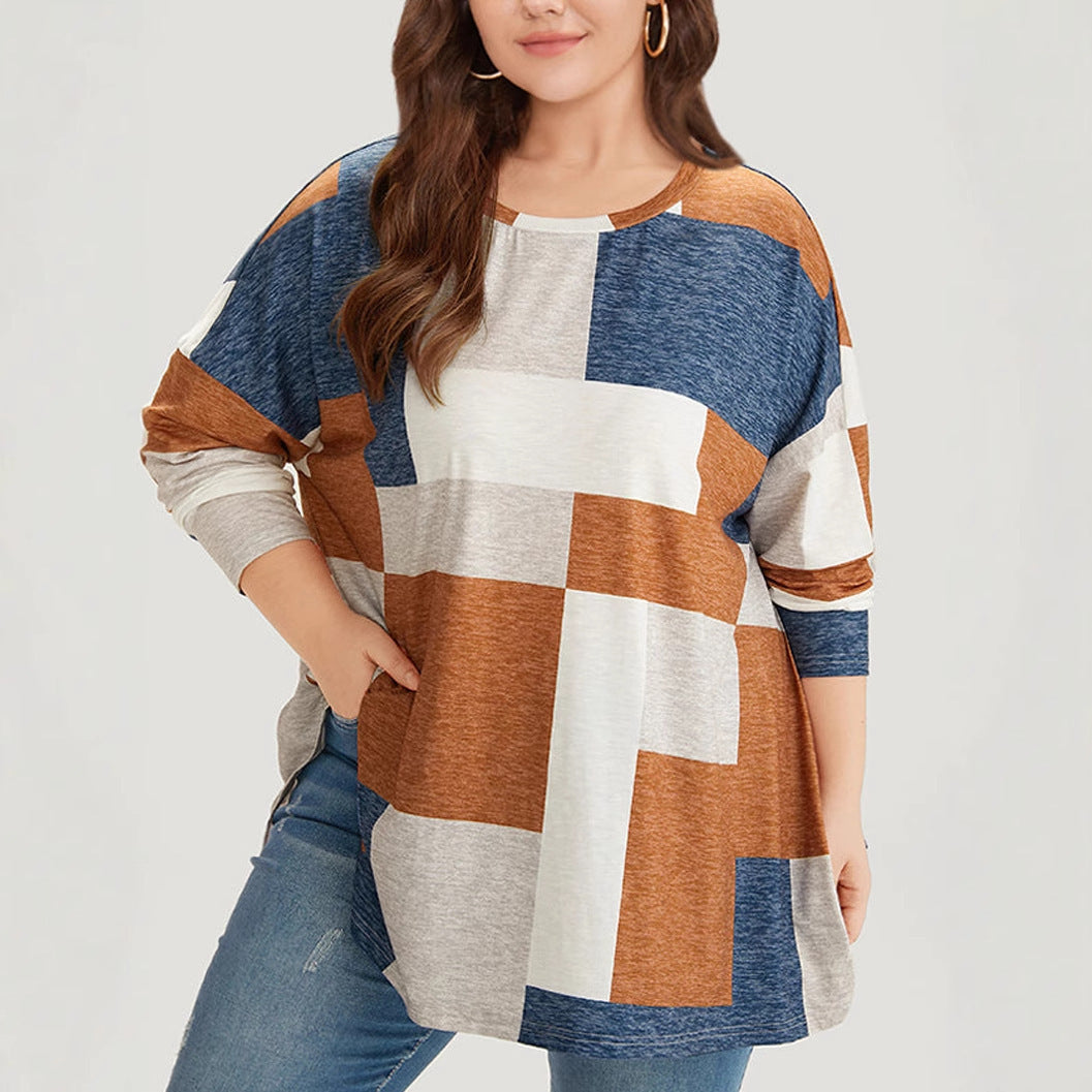 Fashion Casual Round Neck Printed Plus Size Long Sleeve T-shirt