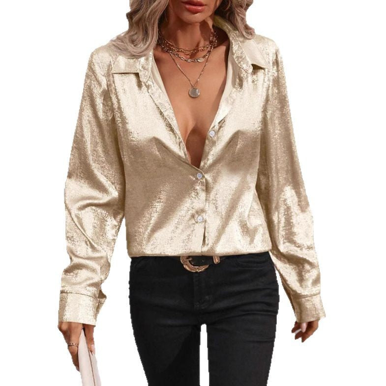 Solid Color Long Sleeve Single Breasted Loose Shirt
