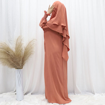 Dubai Turkey Solid Color Dress With Headscarf