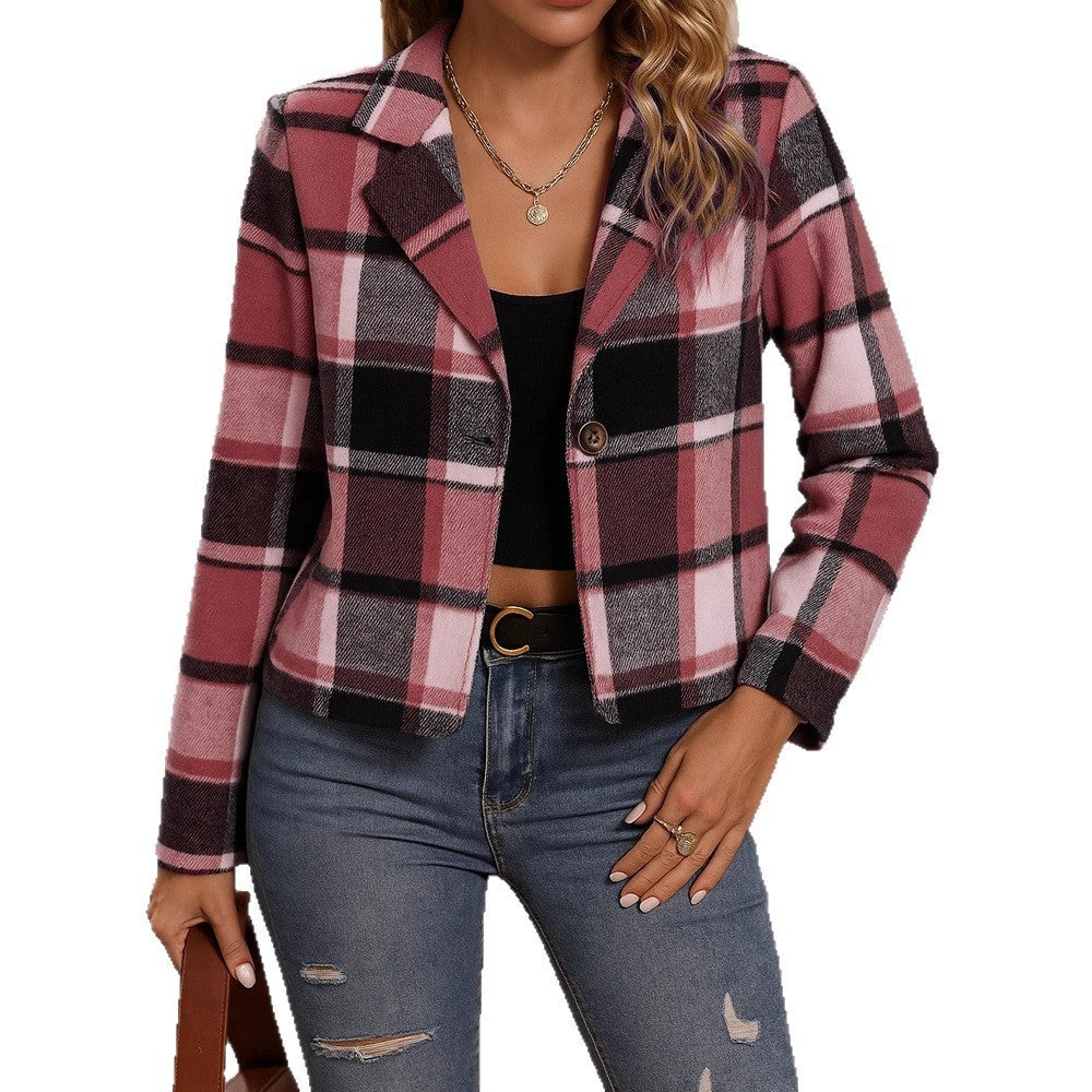 Fallwinter Jacket Casual Women's Plaid Short Small Suit