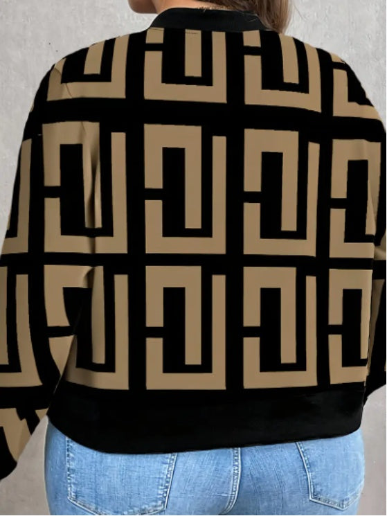 Full Print Zip-Up Casual Long Sleeve Jacket