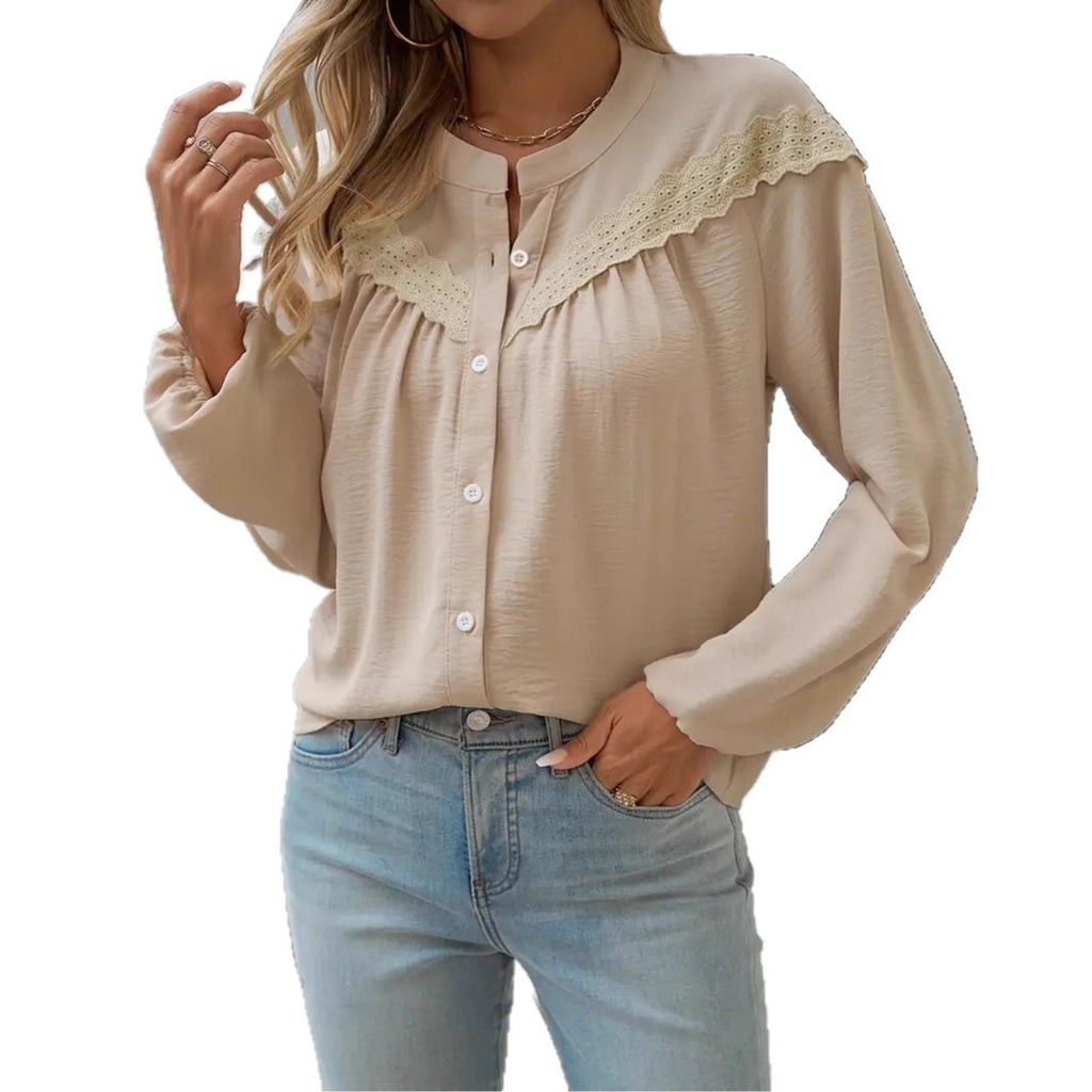 Commuter Lace Patchwork Ruffled Shirt Shirt Long Sleeve