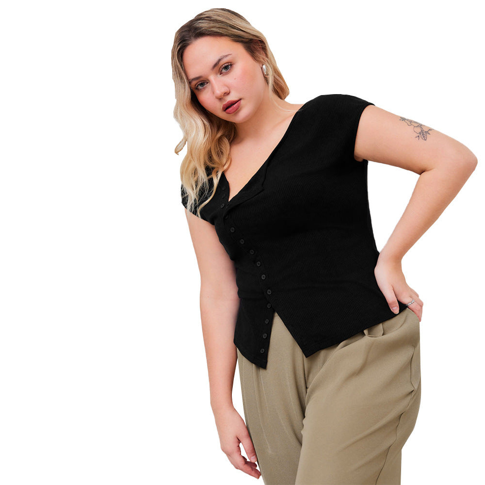 Diagonal Collar T-shirt Summer New Single-breasted Slim-fit Shoulder Top